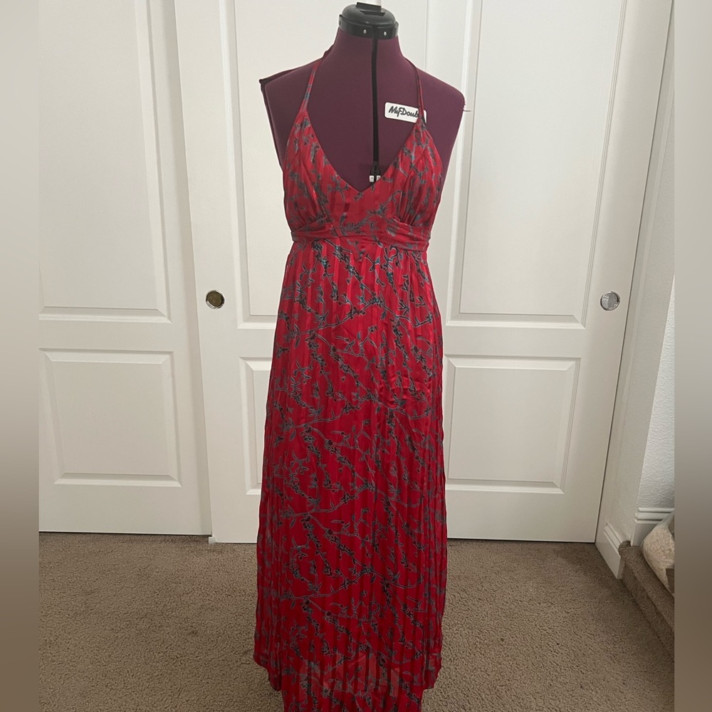 Rare Vintage Anthropologie Maple Red Cherry Blossom Maxi Dress- Size 8